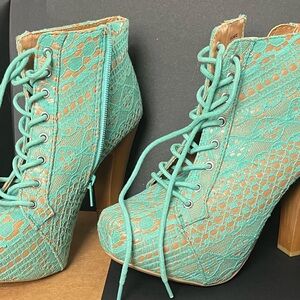 Charlotte Russe Turquoise Lace-Up Heeled Boots